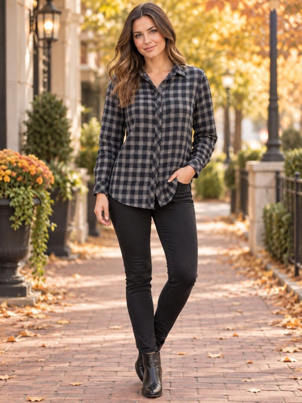 Black & Grey Plaid button Up Shirt
